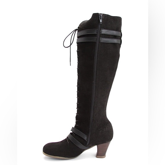 John Fluevog Black Suede Operetta Hjordis Boots with Buckles, Sz 10 - Picture 3 of 10